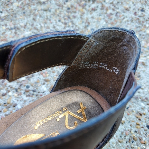 A2 Aerosoles Heelrest Dark Brown Strappy Sandals 7.5 Wedge - Picture 7 of 8